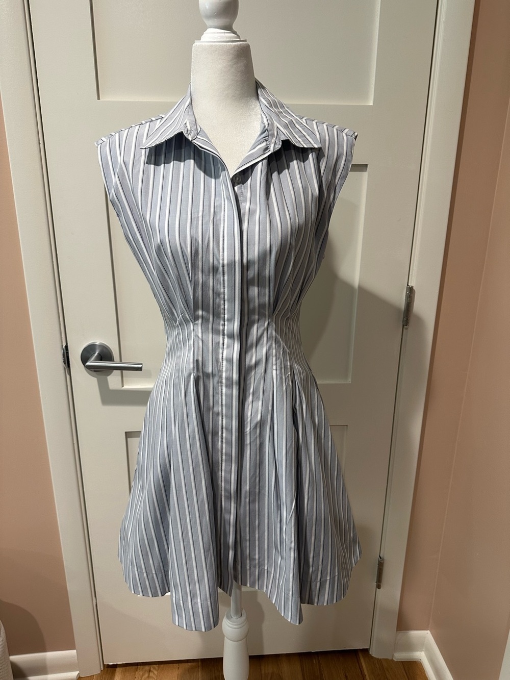 NWOT Steve Madden size S gray & white stripe button down shirt dress